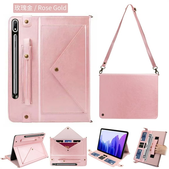 TECH CIRCLE Galaxy Tab S8 Plus Case (SM-X800), Galaxy Tab S7 Plus Case (SM-T970) - Shockproof Multifunctional Case with Stand /Hand Strap /Shoulder Strap /Card Slots /Cash Holder /Phone PocketRosegold