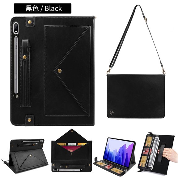 TECH CIRCLE Galaxy Tab S8 Plus Case (SM-X800), Galaxy Tab S7 Plus Case (SM-T970) - Shockproof Multifunctional Case with Stand /Hand Strap /Shoulder Strap /Card Slots /Cash Holder /Phone Pocket, Black