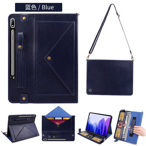 TECH CIRCLE Galaxy Tab S8 Plus Case (SM-X800), Galaxy Tab S7 Plus Case (SM-T970) - Shockproof Multifunctional Case with Stand /Hand Strap /Shoulder Strap /Card Slots /Cash Holder /Phone Pocket, Blue