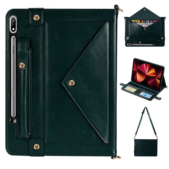 TECH CIRCLE Galaxy Tab S8 Ultra Case 14.6" (Model SM-X900) - Heavy Duty Protection Multicfunctional Folio Case with Stand /Hand Strap /Shoulder Strap /Card Slots /Cash Holder /Phone Pocket, Dark Green