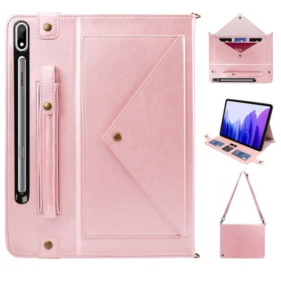 TECH CIRCLE Galaxy Tab S8 Ultra Case 14.6" (Model SM-X900) - Heavy Duty Protection Multicfunctional Leather Case with Stand /Hand Strap /Shoulder Strap /Card Slots /Cash Holder /Phone Pocket, Rosegold