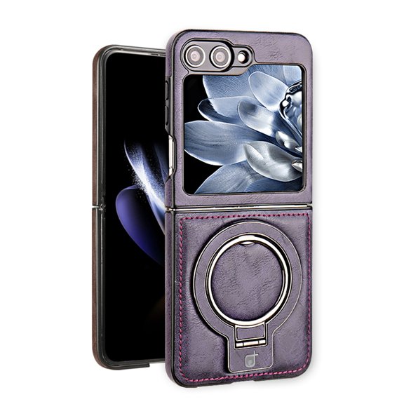 TECH CIRCLE for Galaxy Z Flip 3 (2021) 6.7" PU Leather Case with Built-in Kickstand, Hands-free Viewing in Landscape/Portrait Modes, Compatible with MagSafe, Shockproof Protective Cover, Purple