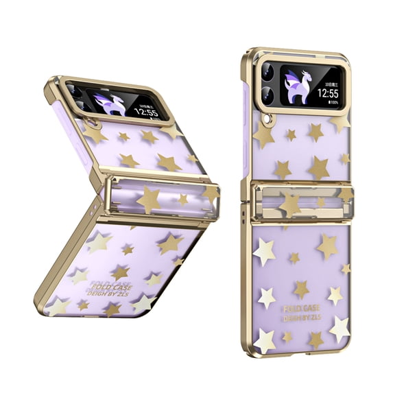 TECH CIRCLE Galaxy Z Flip 3 Clear Case with Hinge Protection, Clear PC Plating Stars Case Girls Women Ultra-Thin Non-Slip Shockproof Full Protective Case for Samsung Galaxy Z Flip 3 6.7 inch,Gold