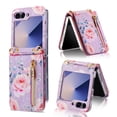 thumbnail image 1 of TECH CIRCLE for Galaxy Z Flip 4 Case 6.7" 2022, Cute Flower Wallet Phone Case with Credit Card Holder Slots & Zipper Pocket, PU Leather Lightweight Crossbody Case with Shoulder Strap for Women, Purple, 1 of 10