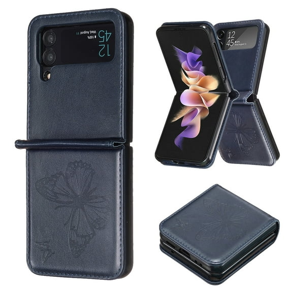 TECH CIRCLE Galaxy Z Flip 4 Case, Luxury Embossed Butterfly PU Leather Shockproof Full Body Protection Kickstand Flip Folio Shockproof TPU Phone Cover for Samsung Galaxy Z Flip 4 6.7", Blue