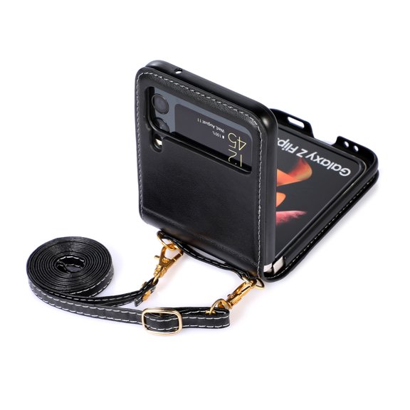 TECH CIRCLE Galaxy Z Flip 4 Case, Z Flip 4 Wallet Case, PU Leather Carrying Shoulder Strap Cards Holder Wallet Cover Shockproof Protective Wallet Case for Samsung Galaxy Z Flip 4 2022 - Black