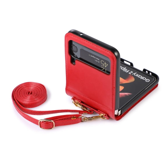 TECH CIRCLE Galaxy Z Flip 4 Case, Z Flip 4 Wallet Case, PU Leather Carrying Shoulder Strap Cards Holder Wallet Cover Shockproof Protective Wallet Case for Samsung Galaxy Z Flip 4 2022 - Red