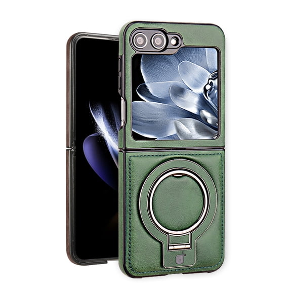TECH CIRCLE for Galaxy Z Flip 5 (2023) 6.7" PU Leather Case with Built-in Kickstand, Hands-free Viewing in Landscape/Portrait Modes, Compatible with MagSafe, Shockproof Protective Cover, Green