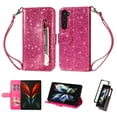 thumbnail image 1 of TECH CIRCLE Galaxy Z Flip 5 Case, Zipper Wallet Pocket Luxury Glitter Flip Kickstand Magnetic Card Slots Wrist Strap Shockproof Full Body Protective Cover for Samsung Galaxy Z Flip 5 2023,Rose, 1 of 7