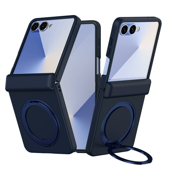 TECH CIRCLE for Galaxy Z Flip 6 2024 6.7" Magnetic Phone Case with Rotating Kickstand Grip Ring Holder, Compatible with MagSafe, Built-in Tempered Glass Screen Protector, Protective Slim Cover, Blue