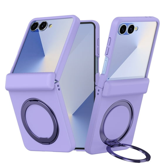 TECH CIRCLE for Galaxy Z Flip 6 2024 6.7" Magnetic Phone Case with Rotating Stand Grip Ring Holder, Compatible with MagSafe, Built-in Tempered Glass Screen Protector, Protective Slim Cover, Purple