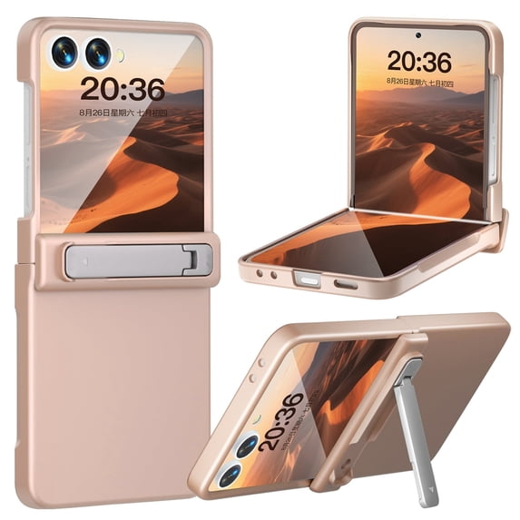 TECH CIRCLE for Galaxy Z Flip 7 2025 Release 6.8" Shockproof Case with Kickstand/Hinge Cover, Built-in Tempered Glass Screen Protector, Hard Plastic Lightweight Protective Slim Phone Cover, Rosegold