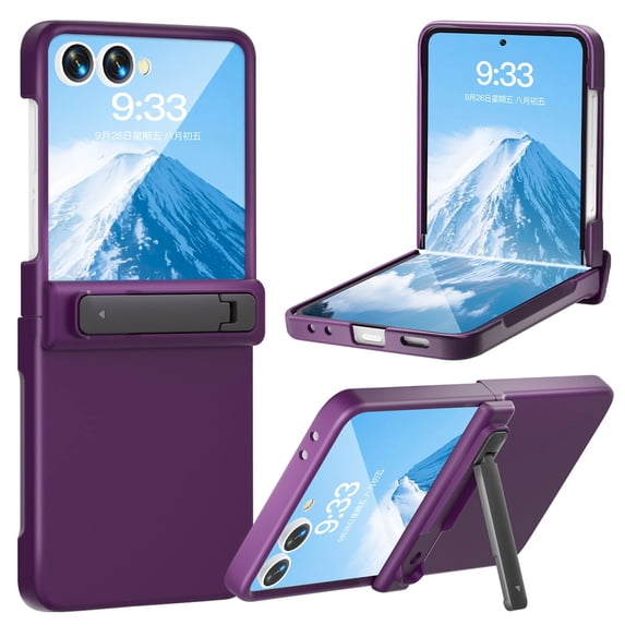 TECH CIRCLE for Galaxy Z Flip 7 (2025 Release) 6.8" Shockproof Case with Kickstand/Hinge Cover, Built-in Tempered Glass Screen Protector, Hard Plastic Lightweight Protective Slim Phone Cover, Purple