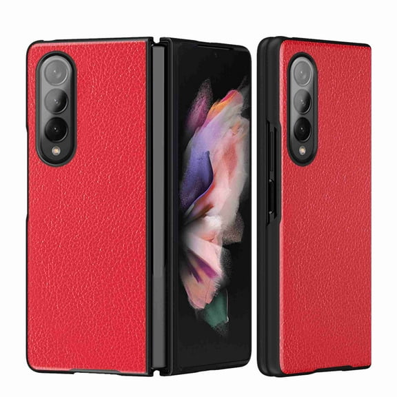 TECH CIRCLE Galaxy Z Fold 4 Case 2022, PU Leather Hard Back Foldable All Around Protective Wireless Charging Shockproof Case for Samsung Galaxy Z Fold 4 5G 6.7 inch, Red