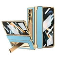 thumbnail image 1 of TECH CIRCLE Galaxy Z Fold 4 Case, Ultra-Thin Luxury PU Leather Hard PC Kickstand Anti-Scratch Shockproof Hinge Protection Case Support Wireless Charging for Samsung Galaxy Z Fold 4 5G, Gold+Blue, 1 of 8