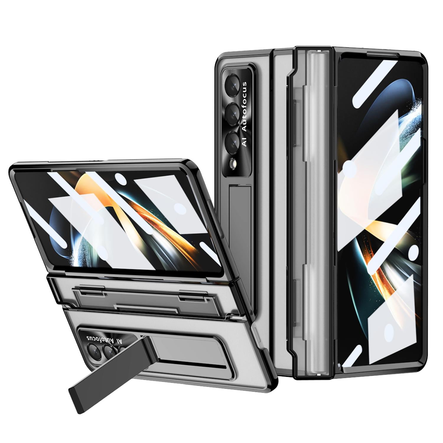 TECH CIRCLE Galaxy Z Fold 4 Case, Ultra-Thin Luxury Perfect Clear Plating Hard PC Crystal Transparent Kickstand Cover Anti-Scratch Shockproof Protection Case for Samsung Galaxy Z Fold 4 5G, Black