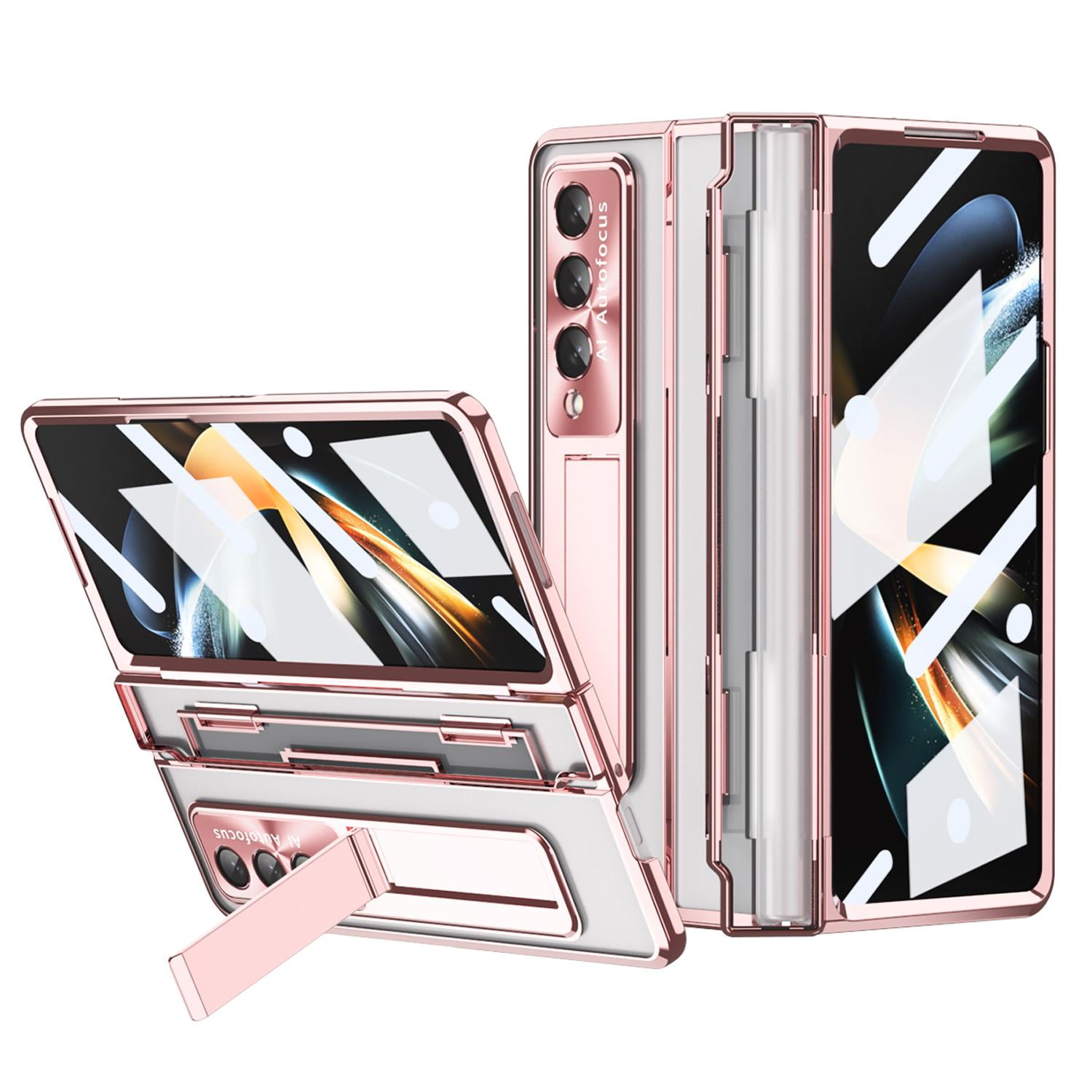 TECH CIRCLE Galaxy Z Fold 4 Case,  Ultra-Thin Luxury Perfect Clear Plating Hard PC Crystal Transparent Kickstand Cover Anti-Scratch Shockproof Protection Case for Samsung Galaxy Z Fold 4 5G, Rosegold