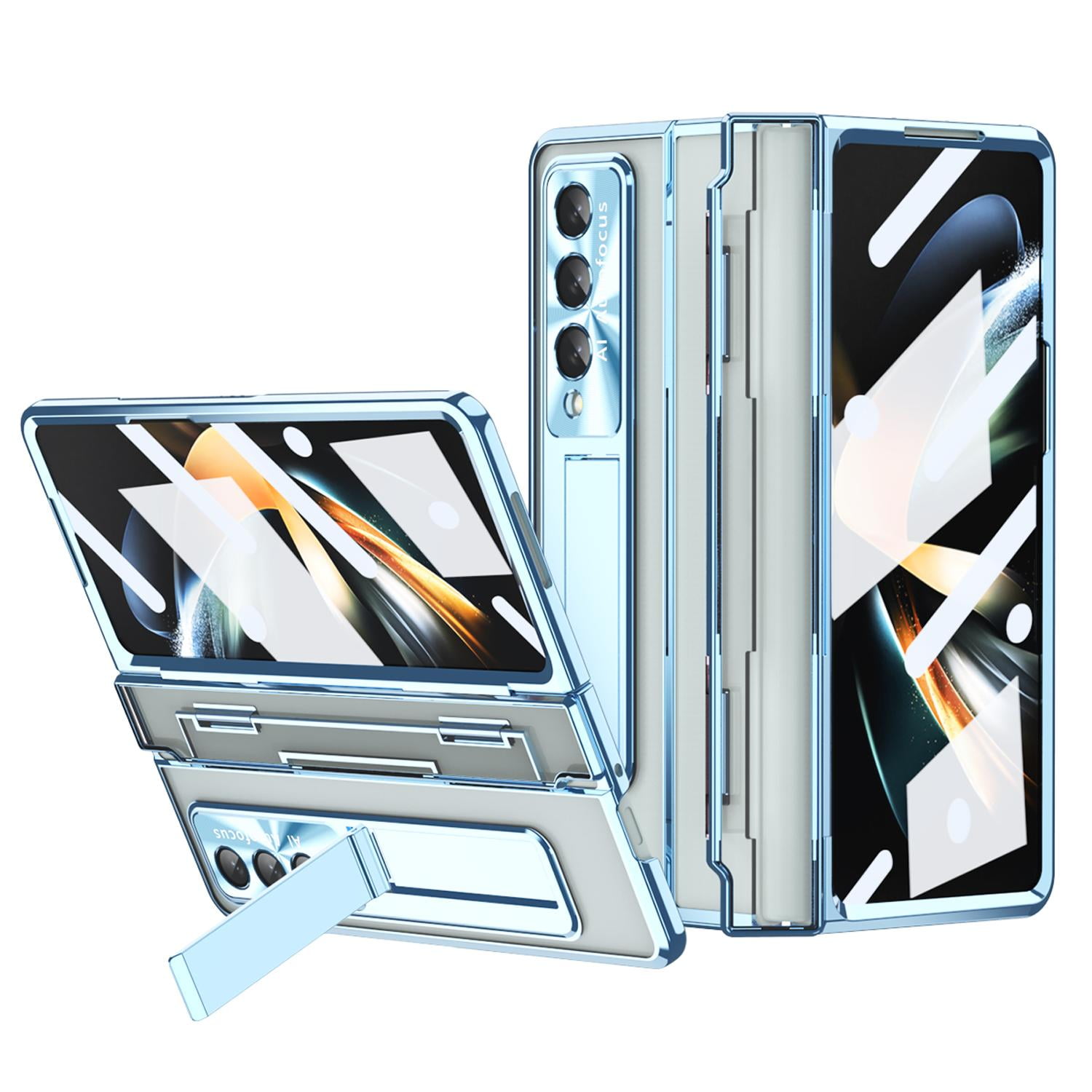 TECH CIRCLE Galaxy Z Fold 4 Case,  Ultra-Thin Luxury Perfect Clear Plating Hard PC Crystal Transparent Kickstand Cover Anti-Scratch Shockproof Protection Case for Samsung Galaxy Z Fold 4 5G, Blue