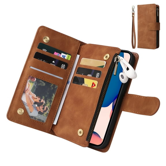 TECH CIRCLE Galaxy Z Fold 4 Wallet Case, Soft Classy Leather Zipper Purse Case Magnetic Detachable Folio Flip Stand Cover with Credit Card Slots/Driver License for Samsung Galaxy Z Fold 4 2022,Brown