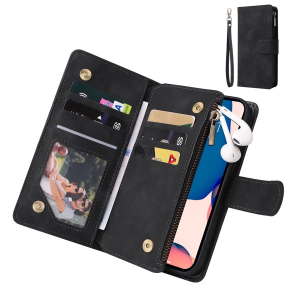 TECH CIRCLE Galaxy Z Fold 4 Wallet Case, Soft Classy Leather Zipper Purse Case Magnetic Detachable Folio Flip Stand Cover with Credit Card Slots/Driver License for Samsung Galaxy Z Fold 4 2022,Black