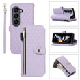 thumbnail image 1 of TECH CIRCLE Galaxy Z Fold 5 Case, Luxury Fashion PU Leather Shockproof Protective Case Magnetic with Shoulder/Wrist Strap Zipper S Pen Holder Wallet Cover for Samsung Galaxy Z Fold 5 7.6" 2023, Purple, 1 of 7
