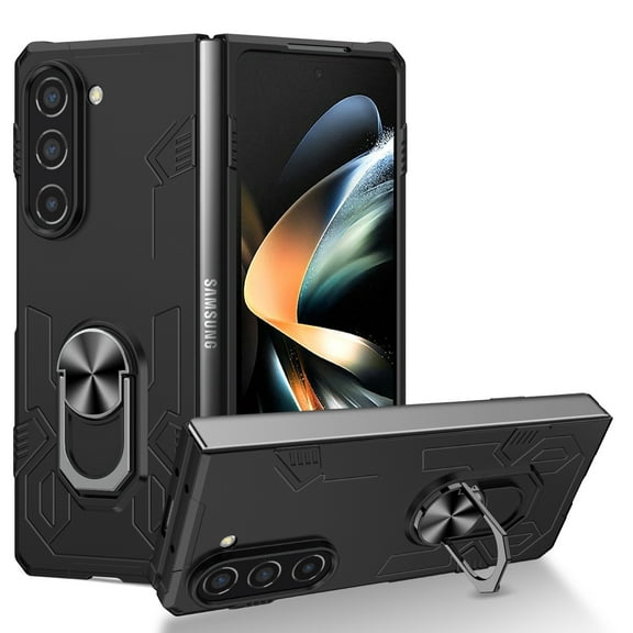 TECH CIRCLE Galaxy Z Fold 5 Case,Rugged Military Grade Anti-Fall Shockproof Heavy Duty Protective Phone Case with Kickstand Magnetic Ring Stand Full Body Case For Samsung Galaxy Z Fold 5 2023,Black