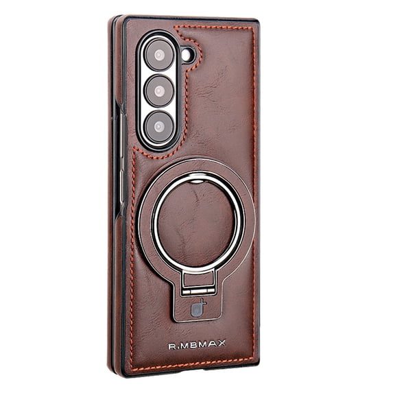 TECH CIRCLE for Galaxy Z Fold 6 (2024 Release) PU Leather Case with Built-in Kickstand, Hands-free Viewing in Landscape/Portrait Modes, Compatible with MagSafe, Shockproof Protective Cover, Darkbrown
