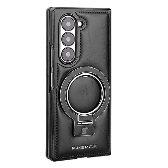 TECH CIRCLE for Galaxy Z Fold 6 (2024 Release) PU Leather Case with Built-in Kickstand, Hands-free Viewing in Landscape/Portrait Modes, Compatible with MagSafe, Shockproof Protective Cover, Black