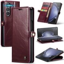TECH CIRCLE for Galaxy Z Fold 6 Case, PU Leather PU Leather Durable Slim Cover Full Shockproof Protective Kickstand Card Slots Wallet Phone Case for Samsung Galaxy Z Fold 6 7.6 inch 2024,Winered