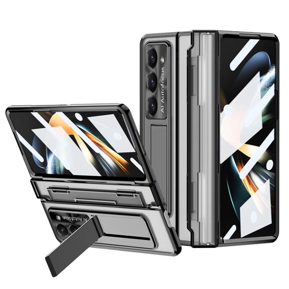 TECH CIRCLE Galaxy Z Fold 6 Case,Ultra-Thin Luxury Perfect Clear Plating Hard PC Crystal Transparent Kickstand Cover Anti-Scratch Shockproof Protection Case for Samsung Z Fold 6 5G 2024, Black