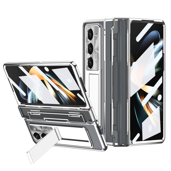 TECH CIRCLE Galaxy Z Fold 6 Case,Ultra-Thin Luxury Perfect Clear Plating Hard PC Crystal Transparent Kickstand Cover Anti-Scratch Shockproof Protection Case for Samsung Z Fold 6 5G 2024, Silver