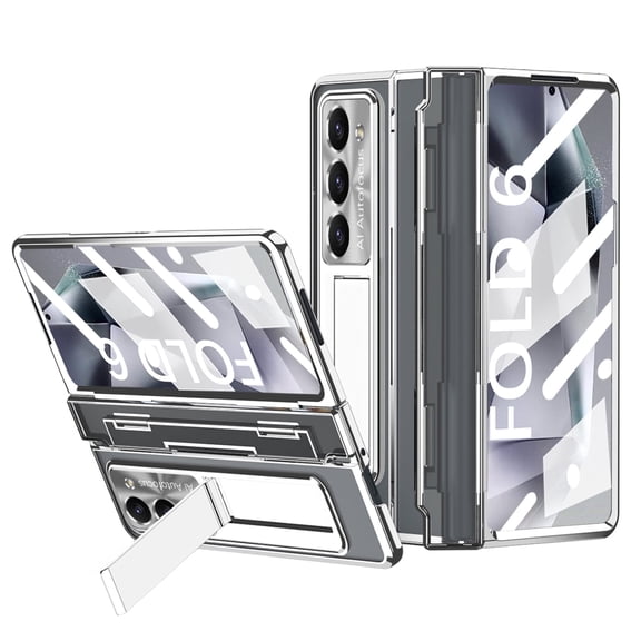 TECH CIRCLE for Galaxy Z Fold 7 (2025 Release) Shockproof Rugged Case with Kickstand/Hinge Cover/Camera Cover, Built-in Tempered Glass Screen Protector, Compatible With MagSafe, Silver