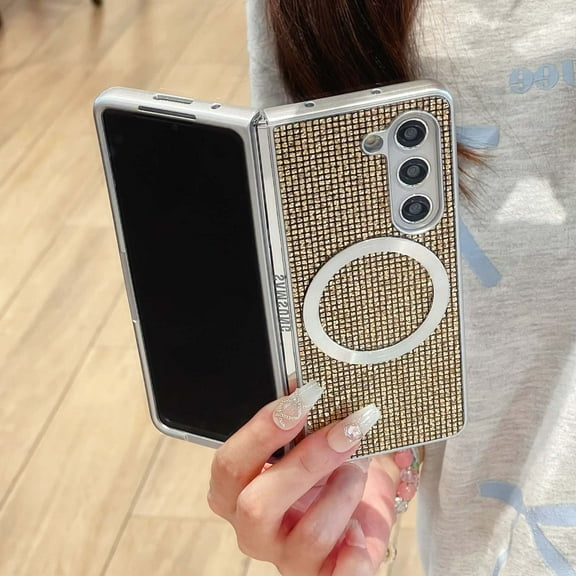 TECH CIRCLE Glitter Magnetic Phone Case for Samsung Galaxy Z Fold 5 (2023 Release), Compatible with MagSafe Accessories, Protective Lightweight Slim Sparkle Bling Cover for Women Men, Gold