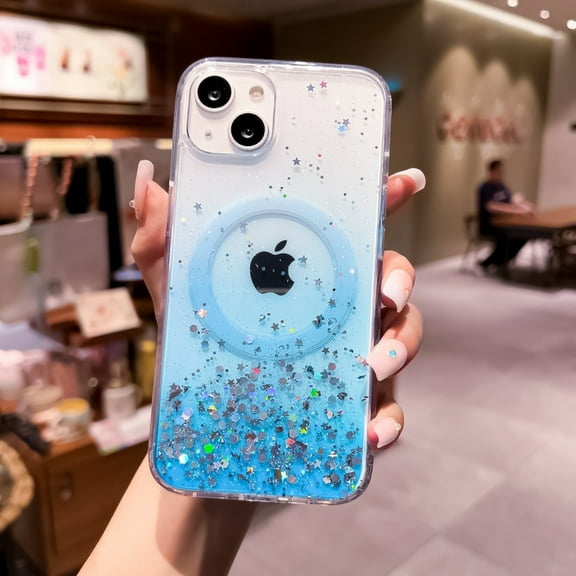 TECH CIRCLE Glitter Magnetic Phone Case for iPhone 12 Mini (6.1"), Compatible with MagSafe Accessories, Gradient-Color Shockproof Protective Cute Clear Cover for Women Girls, Blue