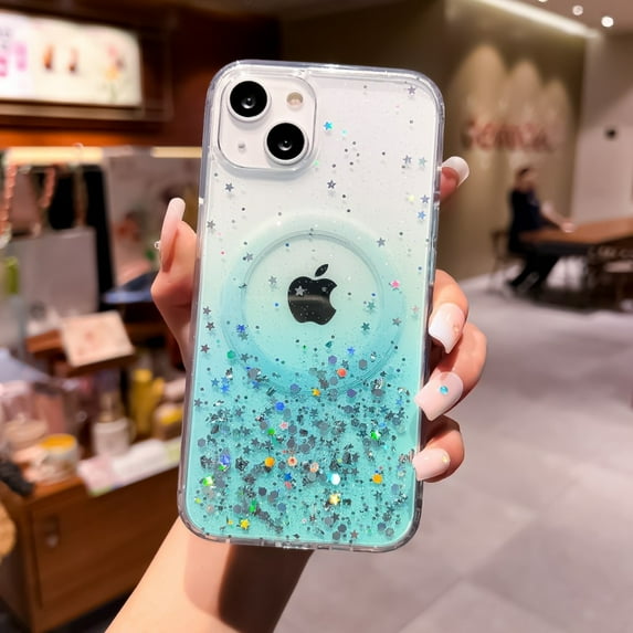 TECH CIRCLE Glitter Magnetic Phone Case for iPhone 6s Plus/6 Plus (6.1"), Compatible with MagSafe Accessories, Gradient-Color Shockproof Protective Cute Clear Cover for Women Girls, Green