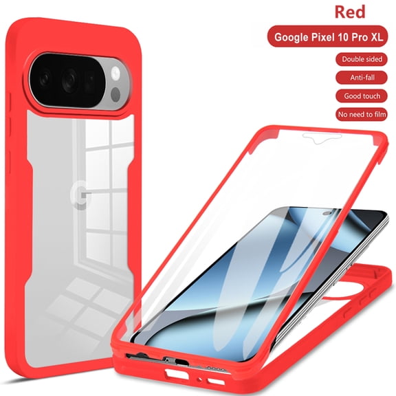 TECH CIRCLE for Google Pixel 10 / 10 Pro PC+TPU Case Built-in Screen Protector 360°Full-Body Clear Military Grade Shockproof Rugged Protective Hard Back Cover,Red