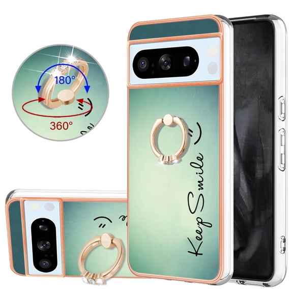 TECH CIRCLE For Google Pixel 6a Case with Stand,360 Rotatable Shiny Ring Holder Kickstand Soft TPU Girls Women Case Shockproof Protective Phone Case for Google Pixel 6A 5G 6.1" 2022,Smile