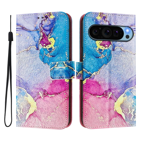 TECH CIRCLE for Google Pixel 7 Case 6.3-Inch (2022 Release), Cute Cartoon Flip Wallet Case with Lanyard, Built-in Card Slots & Stand Function, Portable Lightweight Slim Folio Cover, Marble