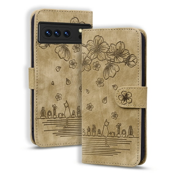 TECH CIRCLE For Google Pixel 7 Pro Wallet Case,PU Leather Embossed Flower Folding Folio Case Cards Holder Anti-Scratch Shockproof Protective Bumper Cover For Google Google Pixel 7 Pro 6.7" 2023,Brown