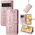 thumbnail image 1 of TECH CIRCLE for Google Pixel 7A Case, Cat Dog Embossed Pattern Flip Wallet Case with Card Slots Cash Holder Magnetic Clasp Shockproof Kickstand Cover with Hand Strap for Google Pixel 7A 6.1",Rosegold, 1 of 11