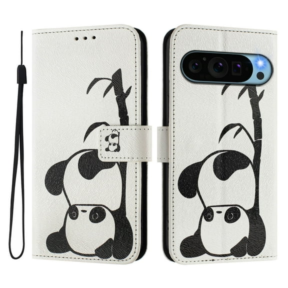TECH CIRCLE for Google Pixel 8 Case 6.2-Inch (2023 Release), Cute Cartoon Flip Wallet Case with Lanyard, Built-in Card Slots & Stand Function, Portable Lightweight Slim Folio Cover, Panda