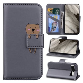 TECH CIRCLE for Google Pixel 8 Case,Cute Cartoon Animal Folio Flip Case with Card Cash Slots Stand Wallet Cover Shockproof Scratch-resistant  PU Leather Shell for Google Pixel 8 6.2",Gray