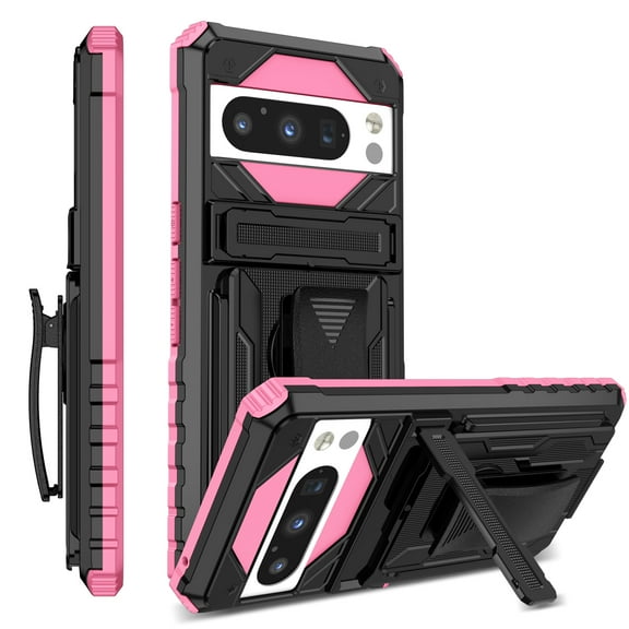 TECH CIRCLE for Google Pixel 8 Case ,Heavy Duty Holster with Belt Clip Kickstand Rugged Shockproof Protective Case Non-Slip Dual Layer Dropproof Hybrid Silicone Phone Cover for Google Pixel 8,Pink