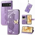 thumbnail image 1 of TECH CIRCLE Google Pixel 8 Phone Case,Glitter Bling Diamond Butterfly Cover Flip Embossing PU Leather Wallet Card Slots Holder Phone Shell with Strap for Google Pixel 8 6.2" 2023,Lightpurple, 1 of 9