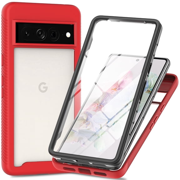 TECH CIRCLE for Google Pixel 8 Pro Case Build in Screen Protector, Crystal Clear TPU Full Body Protective Shockproof Anti-Yellow Bumper Slim Fit Shell Case for Google Pixel 8 Pro 6.7",Red
