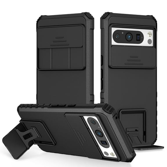 TECH CIRCLE for Google Pixel 8 Pro Case with Camera Lens Protection, Armour Silicone TPU Bumper Tough PC Cover Kickstand, Military Shockproof Absorption Case for Google Pixel 8 Pro 6.7" 2023,Black