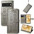 thumbnail image 1 of TECH CIRCLE for Google Pixel 8 Pro Case, Cat Dog Embossed Pattern Flip Wallet Case with Card Slots Cash Holder Magnetic Clasp Shockproof Kickstand Cover with Hand Strap for Google Pixel 8 Pro,Gray, 1 of 8