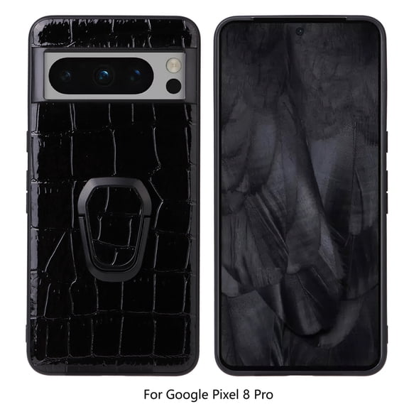 TECH CIRCLE for Google Pixel 8 Pro Case,Durable High-quality Fashionable Luxury Marble Pattern Cover With 360° Ring Kickstand Slim Fit Magnetic Shell for Google Pixel 8 Pro - Crocodile Print Black