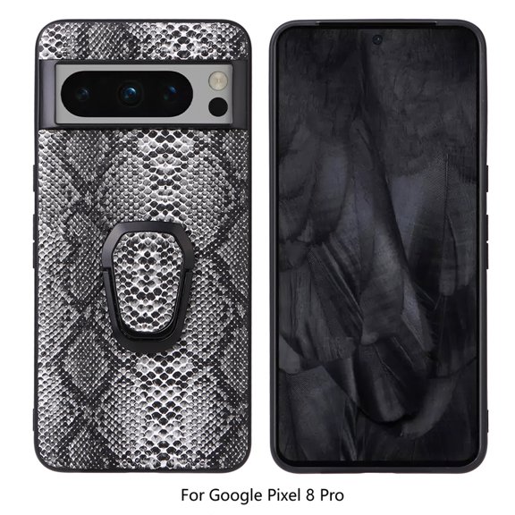 TECH CIRCLE for Google Pixel 8 Pro Case,Durable High-quality Fashionable Luxury Marble Pattern Cover With 360° Ring Kickstand Slim Fit Magnetic Shell for Google Pixel 8 Pro - Snakeskin Black