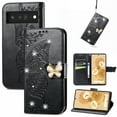 thumbnail image 1 of TECH CIRCLE Google Pixel 8 Pro Phone Case,Glitter Bling Diamond Butterfly Cover Flip Embossing PU Leather Wallet Card Slots Holder Phone Shell with Strap for Google Pixel 8 Pro 6.7" 2023,Black, 1 of 9